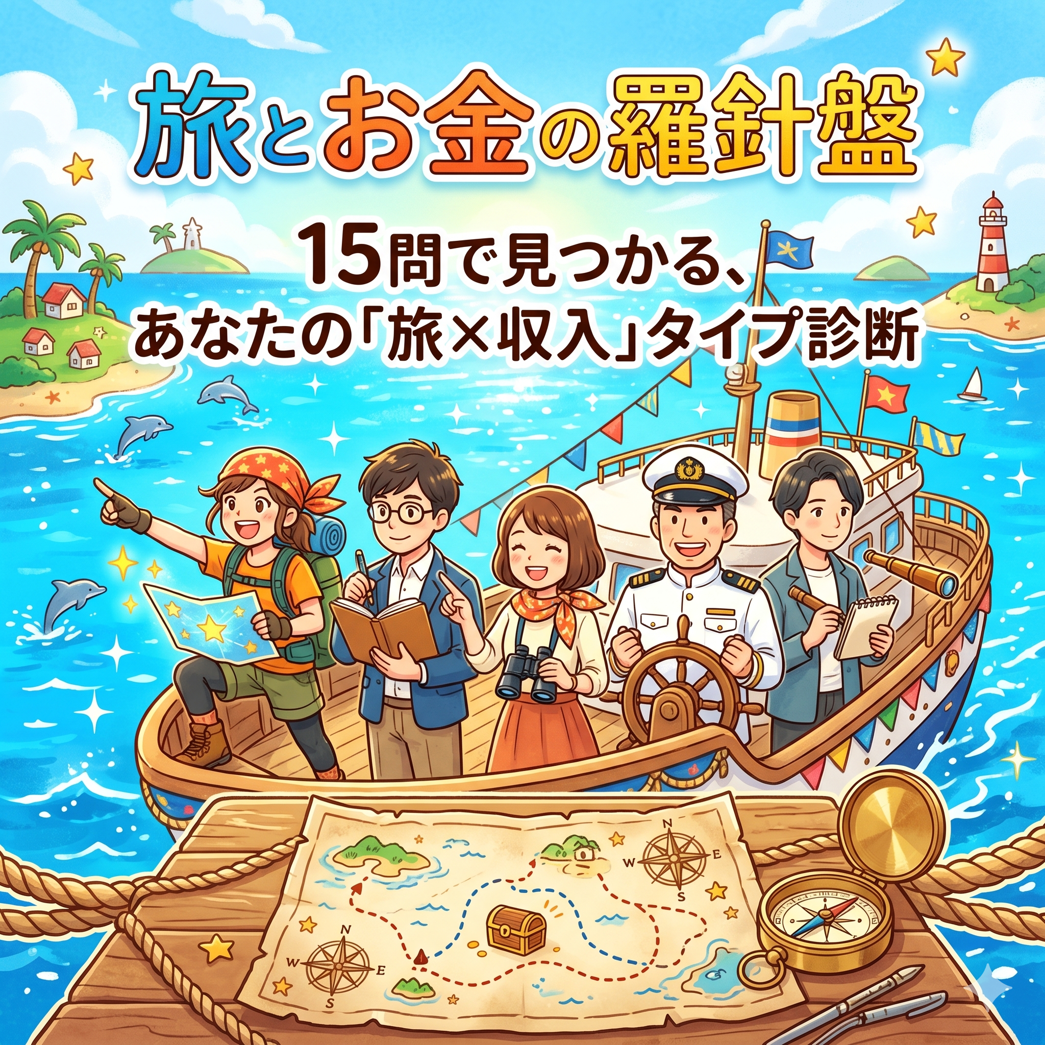旅とお金の羅針盤 / 15問で見つかる、あなたの「旅×収入」タイプ診断